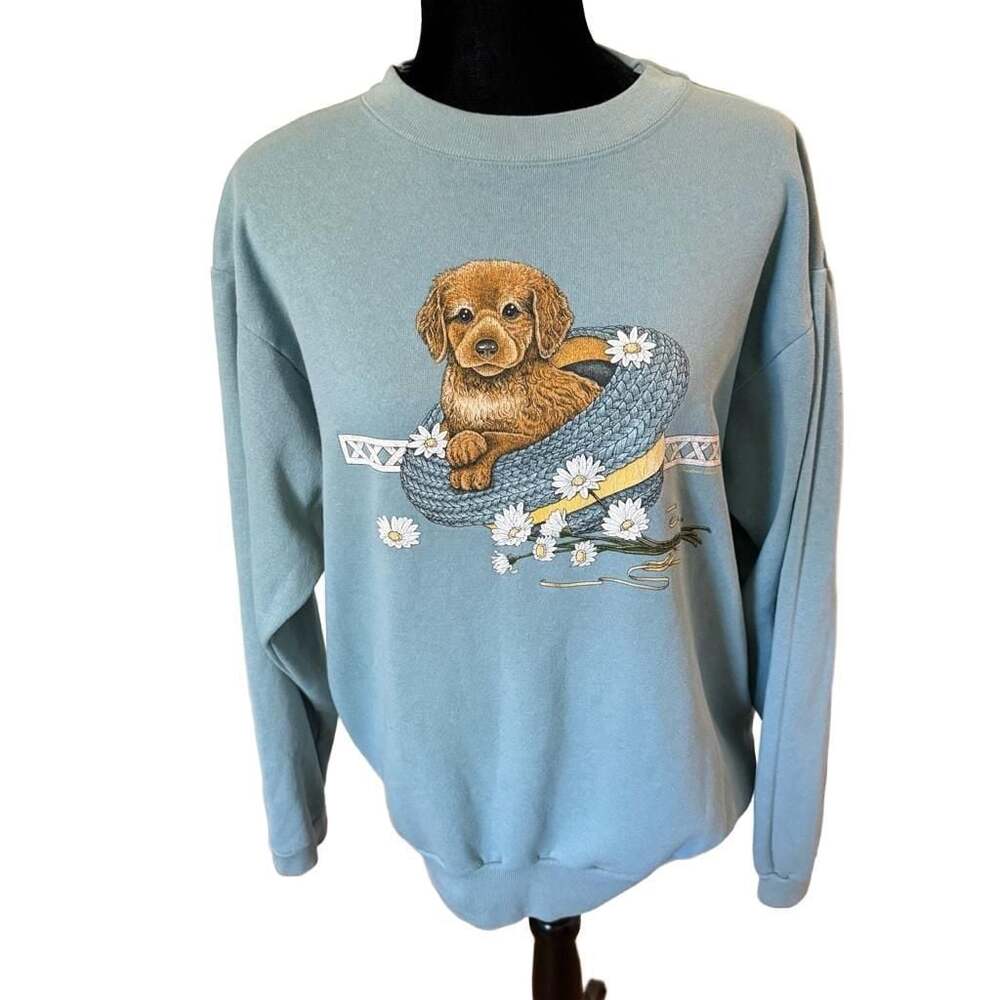 Vintage 90s Endless Designs Puppy and Daisies Graphic Crewneck Sweatshirt